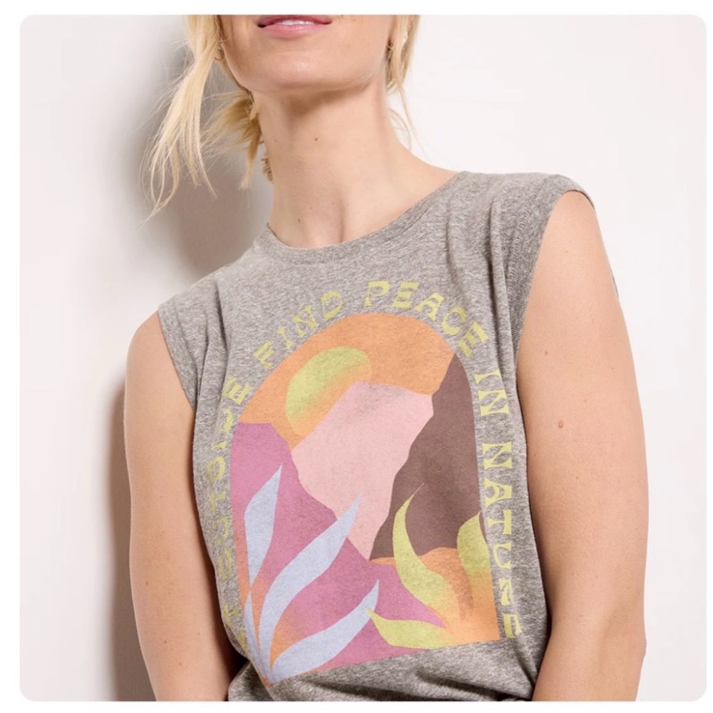 Z Supply Grey Graphic Muscle Tank Top with Pastel Print